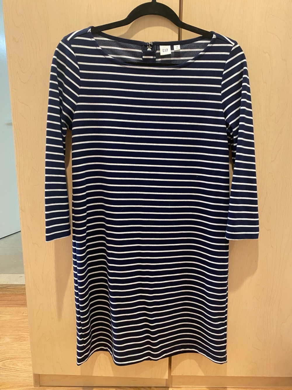 GAP Navy & White Striped 3/4 Sleeve Shift Dress